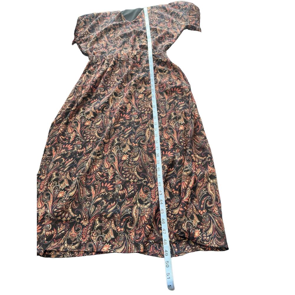 Evereve Dress Paisley Print Tie Front Chiffon Gremlin Forest‎ Eliza Midi Small - Picture 15 of 15